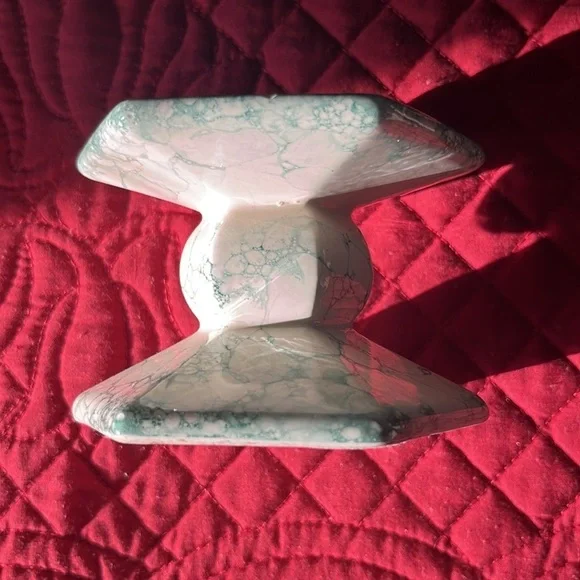 PartyLite Terrazzo P0590 cream and green marbled pillar candle holder - Picture 4 of 5